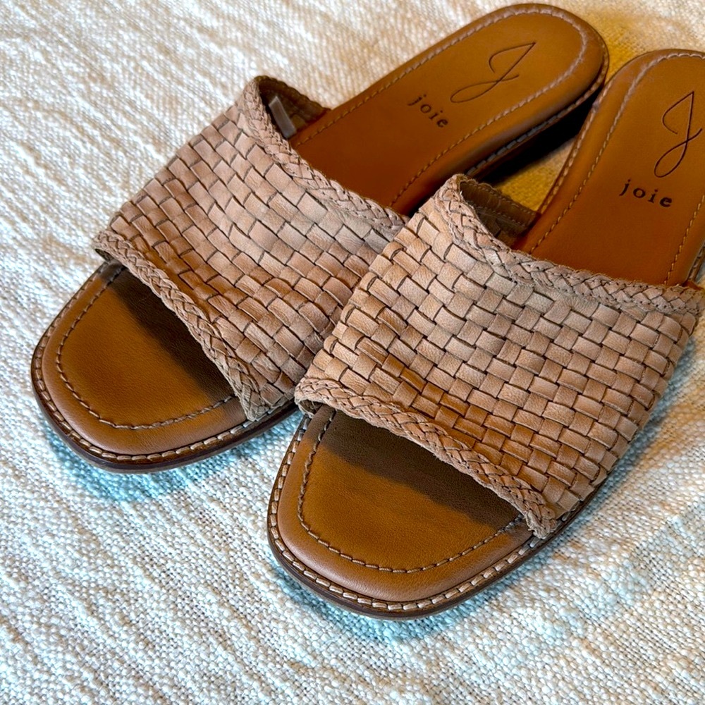 Joie Women's Tan Woven Leather Slide Sandals - Picture 2 of 4